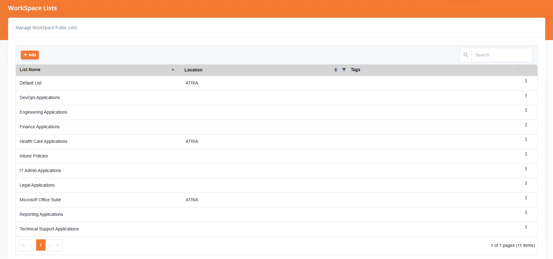 Curated list limiting which workspace items are visible to delegations